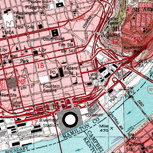Topographic Map of Cincinnati Masonic Temple, OH