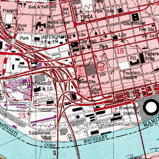 Topographic Map of Cincinnati Fire Department - Station 14, OH