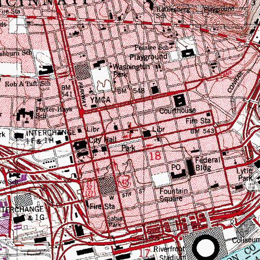 Topographic Map of Ninth Street Baptist Church (historical), OH