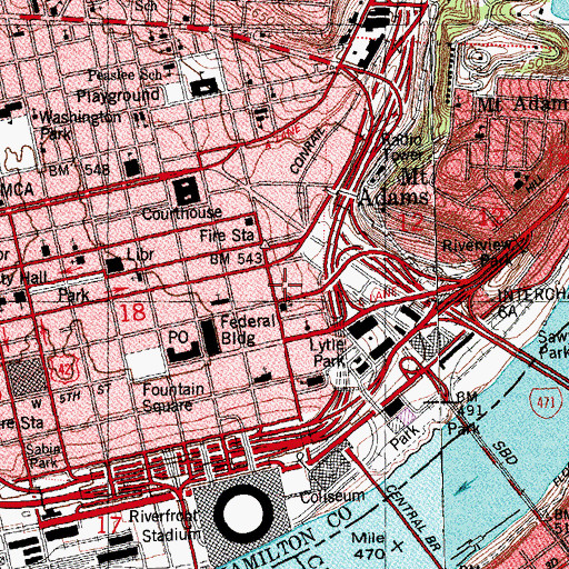 Topographic Map of Saint Xavier High School (historical), OH