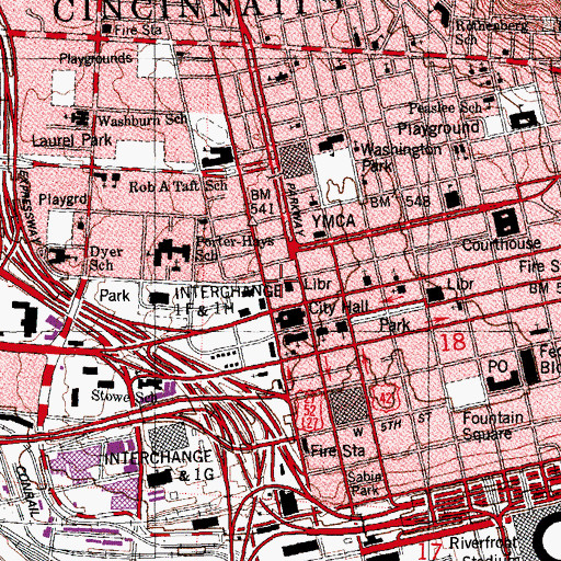 Topographic Map of Cincinnati Fire Museum, OH