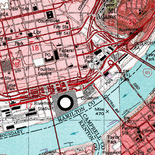 Topographic Map of Third Street Theater (historical), OH