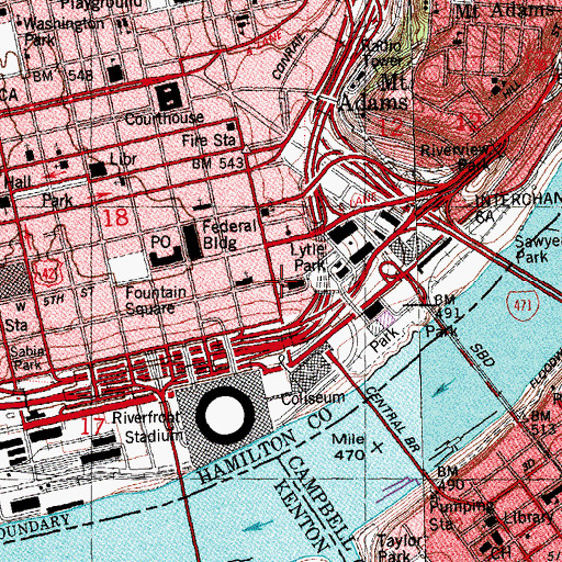 Topographic Map of Veterans Memorial Headquarters, OH