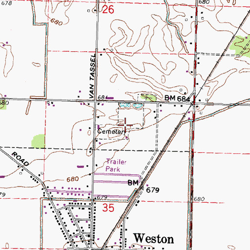 Topographic Map of Old Weston Cemetery, OH