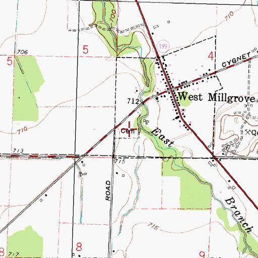 Topographic Map of West Millgrove Cemetery, OH