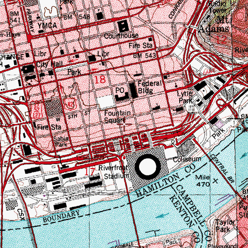 Topographic Map of Clopay Building, OH