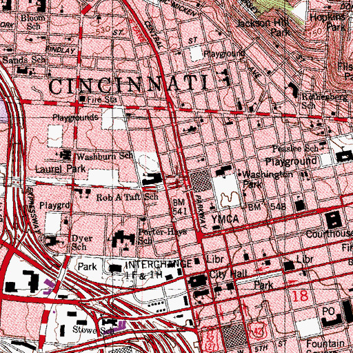 Topographic Map of Cincinnati Police Department - District 1, OH