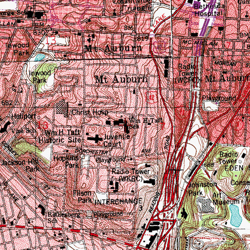 Topographic Map of Mount Auburn Recreation Center, OH