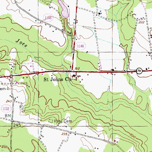 Topographic Map of Saint Johns Cemetery, NC