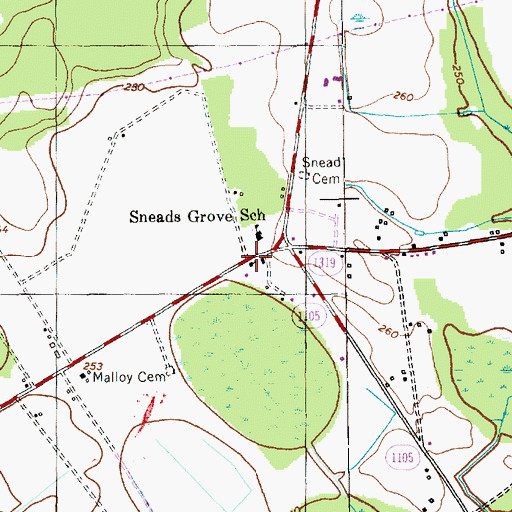 Topographic Map of Sneads Grove Church, NC