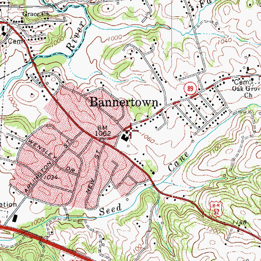 Topographic Map of Bannertown Baptist Church, NC