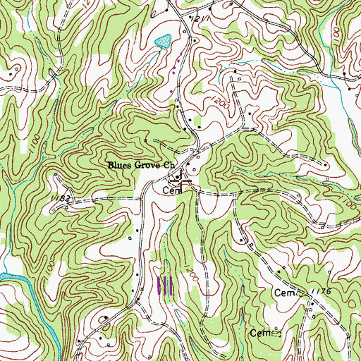 Topographic Map of Blues Grove Cemetery, NC