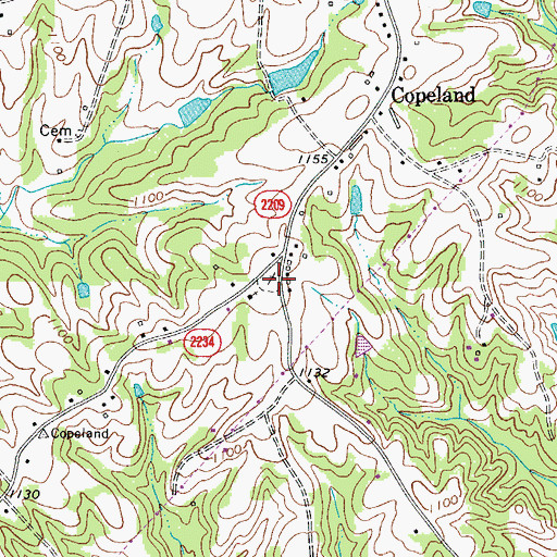 Topographic Map of Copeland Baptist Church Cemetery, NC