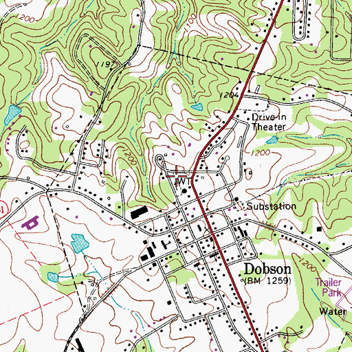 Topographic Map of Dobson Cemetery, NC