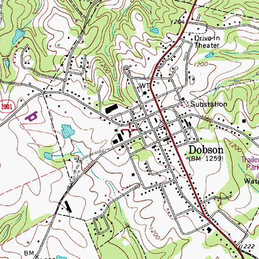 Topographic Map of Dobson High School (historical), NC