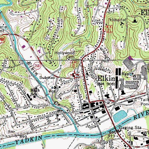 Topographic Map of Elkin Village Shopping Center, NC