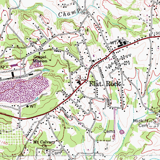 Topographic Map of Flat Rock Baptist Church, NC