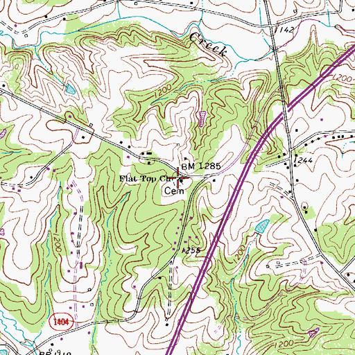 Topographic Map of Flattop Cemetery, NC