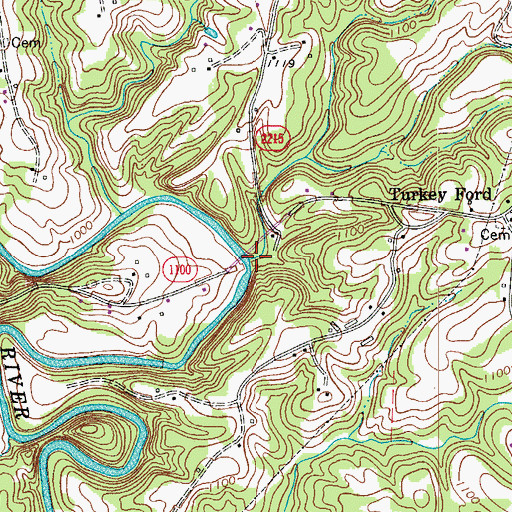 Topographic Map of Horns Creek, NC