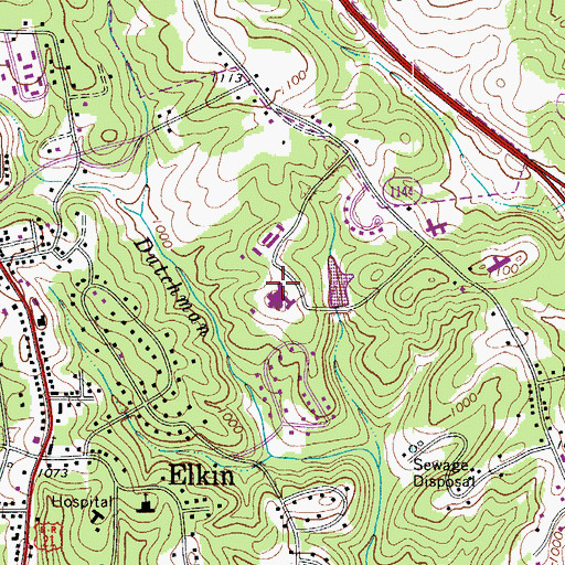 Topographic Map of Hugh Chatham Memorial Hospital, NC