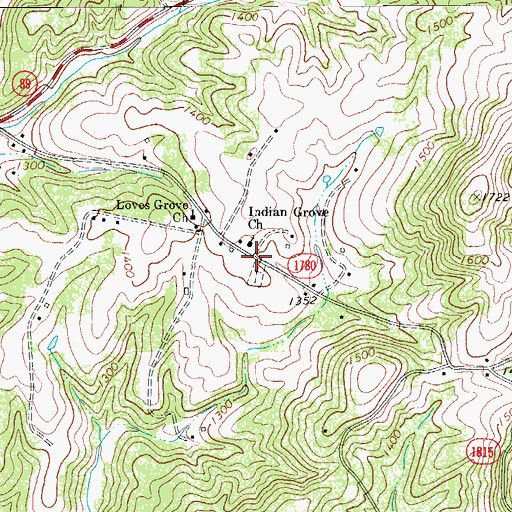 Topographic Map of Indian Grove, NC
