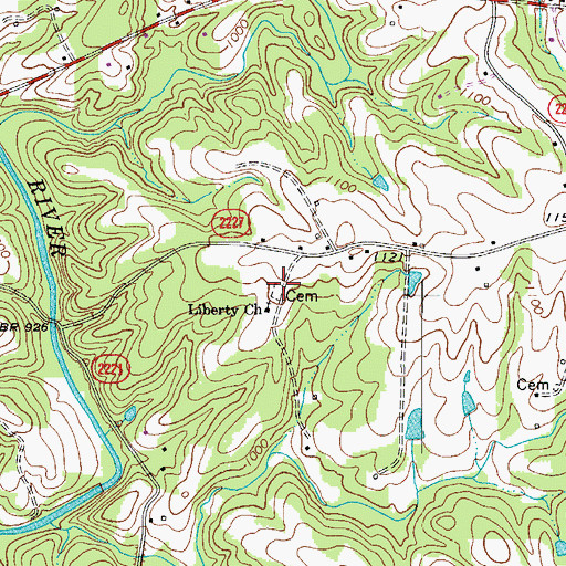 Topographic Map of Liberty Cemetery, NC