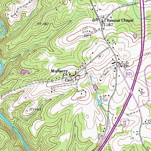 Topographic Map of Mulberry Cemetery, NC