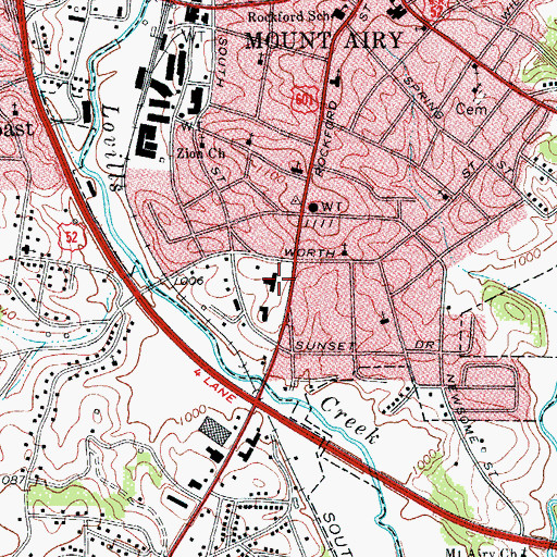 Topographic Map of Northern Hospital of Surry County, NC
