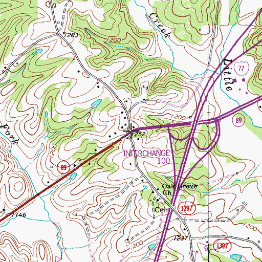 Topographic Map of Oak Grove, NC