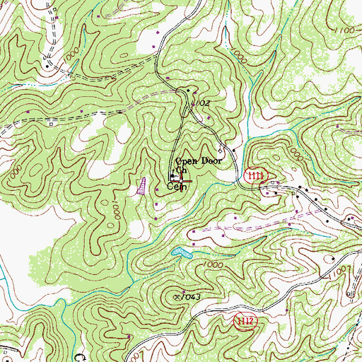 Topographic Map of Open Door Cemetery, NC