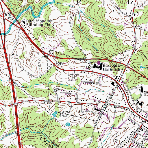 Topographic Map of Pilot Mountain Cemetery, NC
