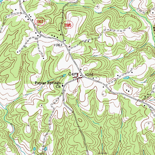 Topographic Map of Poplar Springs Cemetery, NC