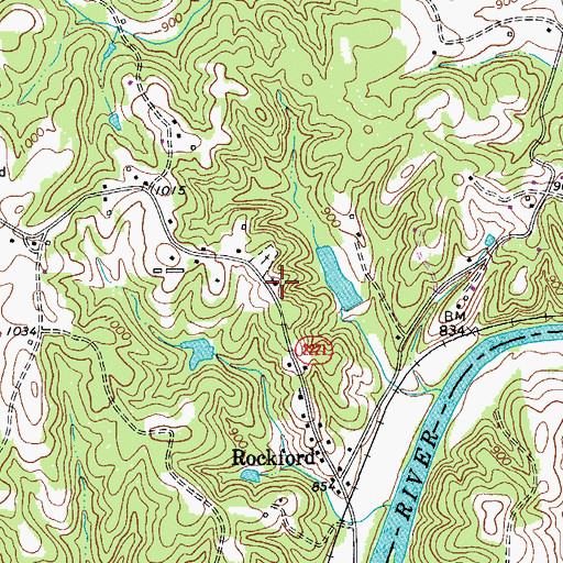 Topographic Map of Rockford Baptist Church, NC