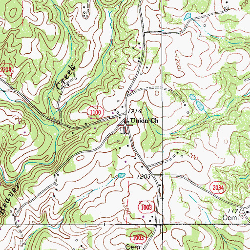 Topographic Map of Union Cemetery, NC