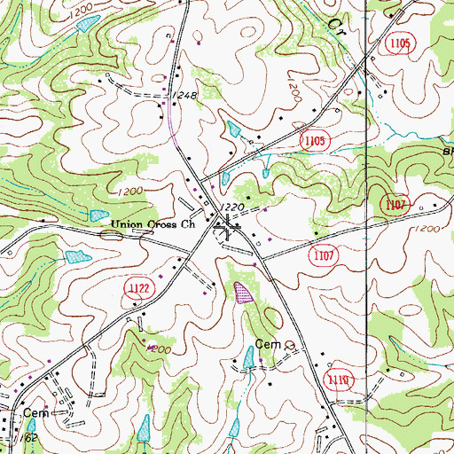 Topographic Map of Union Cross Cemetery, NC