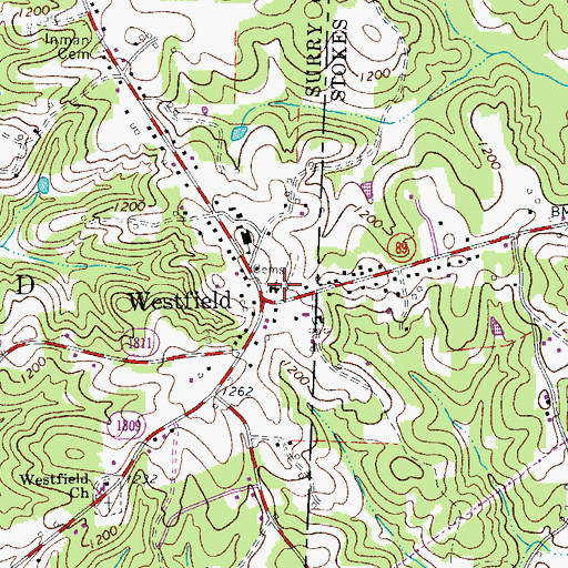 Topographic Map of Westfield Baptist Church, NC