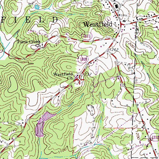 Topographic Map of Westfield Cemetery, NC