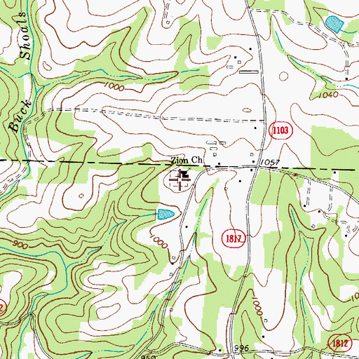 Topographic Map of Zion Cemetery, NC