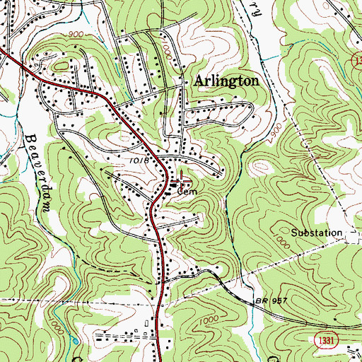 Topographic Map of Arlington Cemetery, NC