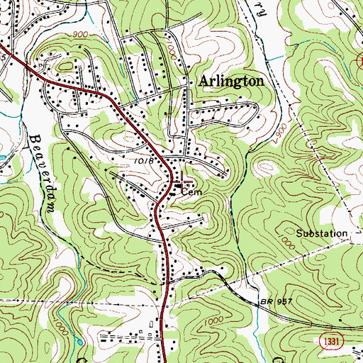 Topographic Map of Arlington First Baptist Church, NC