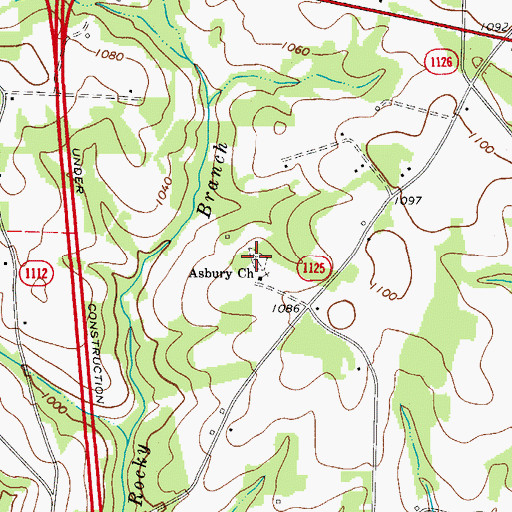 Topographic Map of Asbury Cemetery, NC