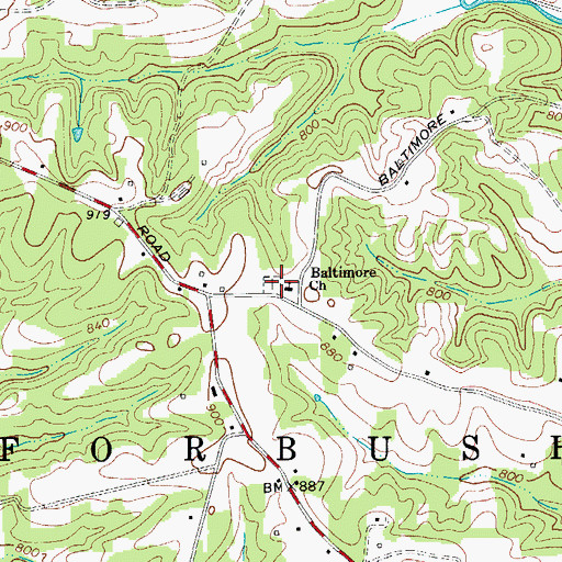 Topographic Map of Baltimore Cemetery, NC