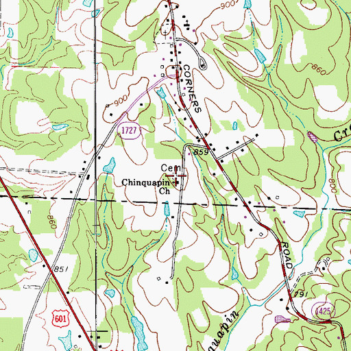 Topographic Map of Chinquapin Cemetery, NC