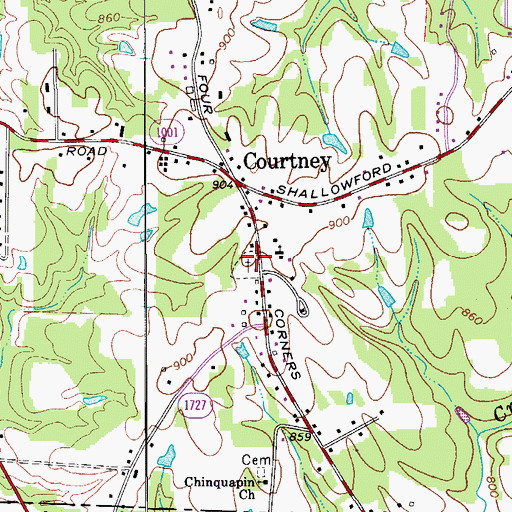 Topographic Map of Courtney Cemetery, NC