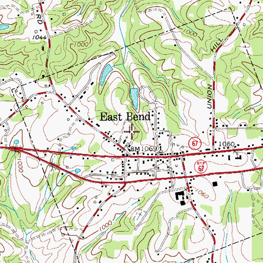 Topographic Map of East Bend Cemetery, NC