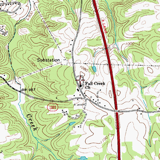 Topographic Map of Fall Creek Cemetery, NC