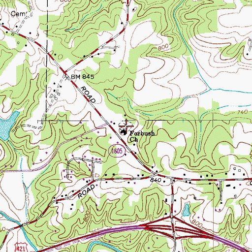 Topographic Map of Forbush Cemetery, NC