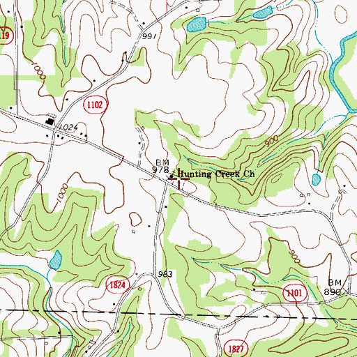 Topographic Map of Hunting Creek Cemetery, NC