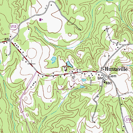 Topographic Map of Huntsville Cemetery, NC