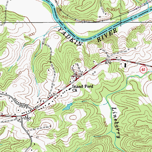 Topographic Map of Island Ford Cemetery, NC